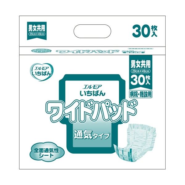 （まとめ）カミ商事 エルモア いちばん ワイドパッド 通気タイプ 1パック（30枚） [x3セット]