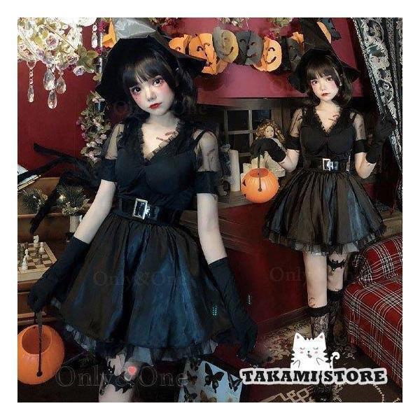 ハロウィン 魔女コスプレ キュートワンピース オールブラック おすすめ