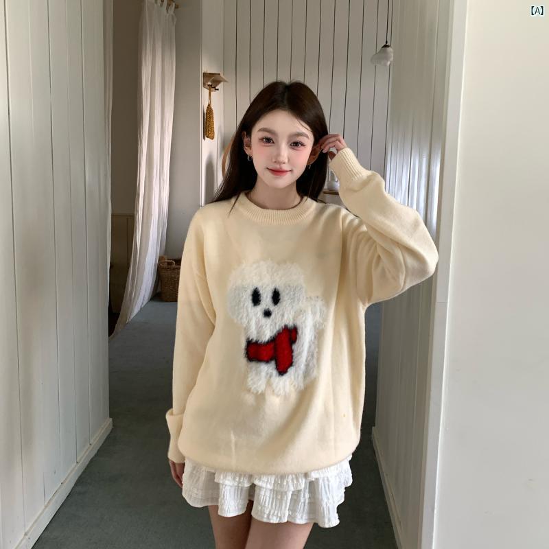 レディース　ファッション　おしゃれ　海外風　かわいい　　ヤング ANDEARDI レトロ 韓国 かわいい 犬 刺繍 プリント カップル セーター