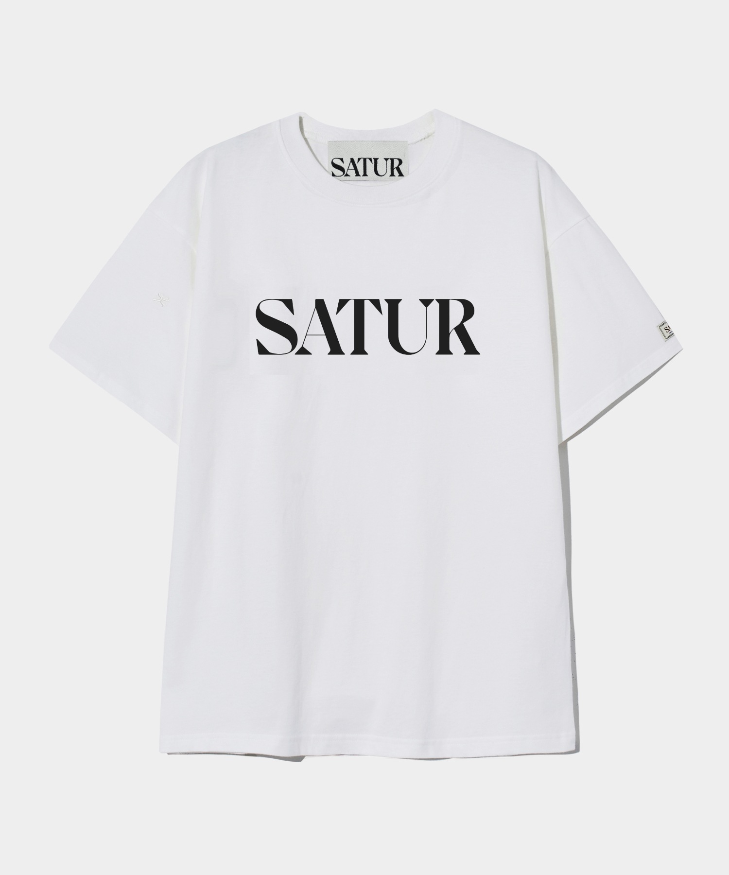 SATUR クラシックレターロゴショートスリーブ T シャツクリーンホワイトTシャツ・カットソー