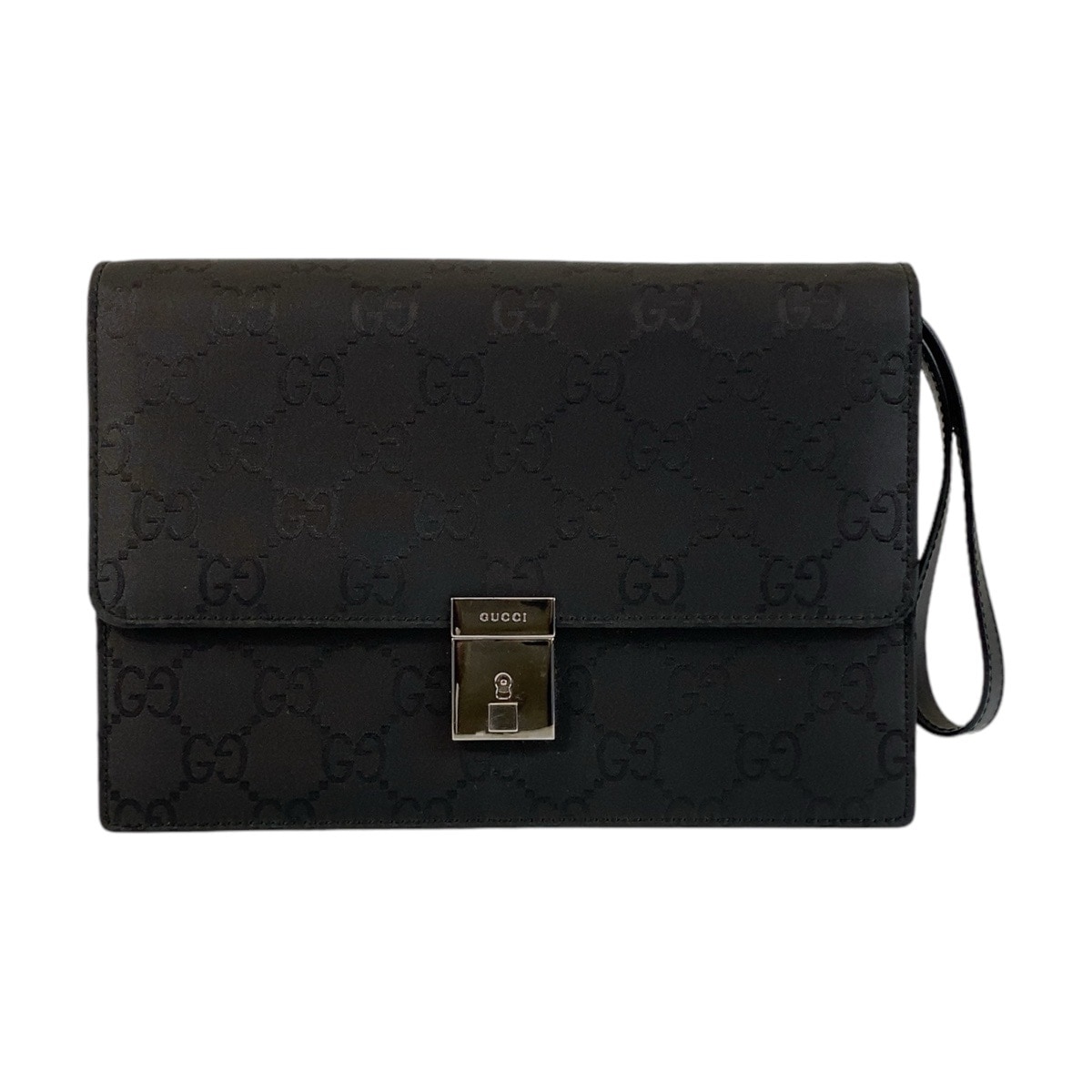 美品 ブラック 黒 シルバー金具 GGキャンバス/レザー 018 1600 セカンドバッグ メンズ 411292