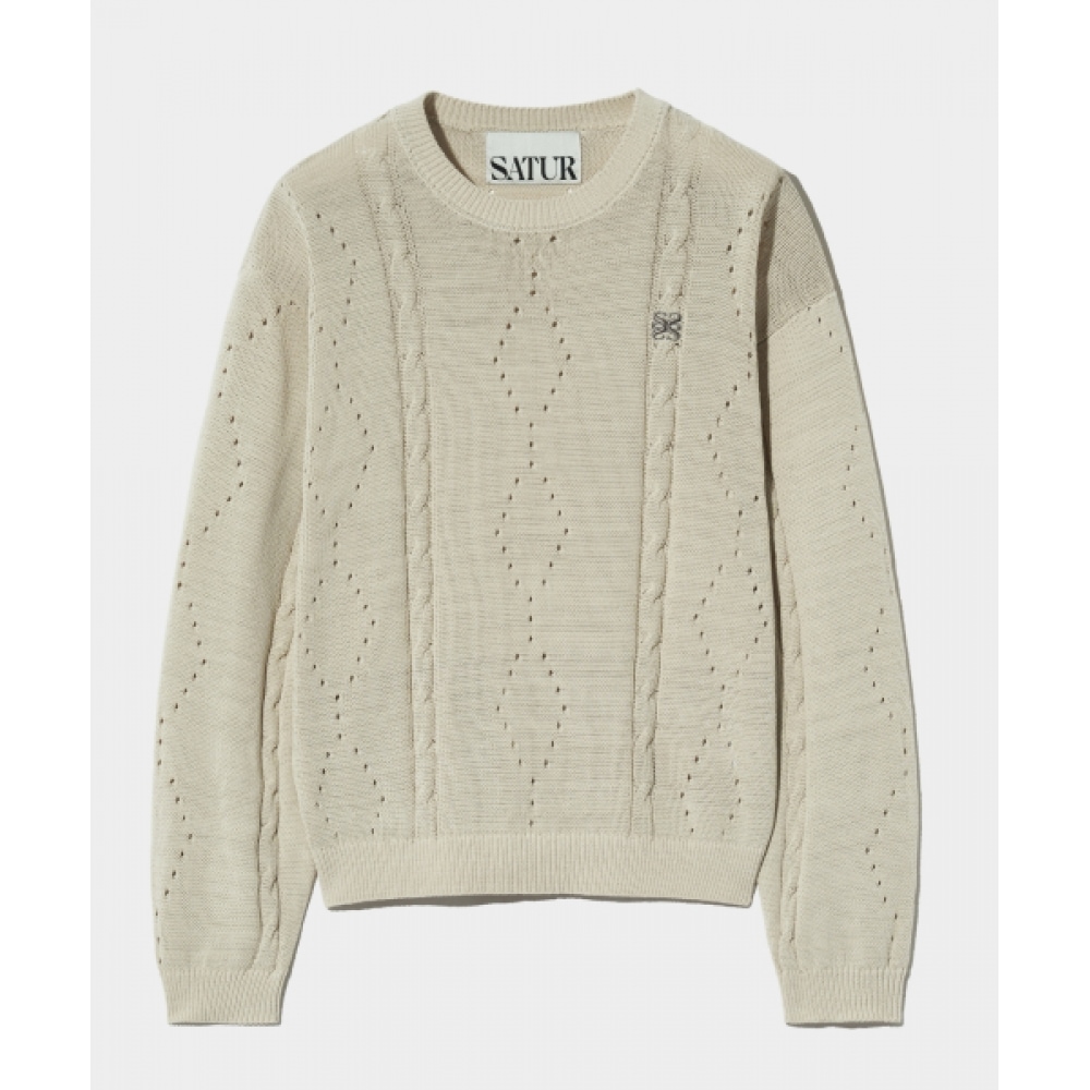 SATUR ランベスパンチングケーブルニットリゾートクリーム