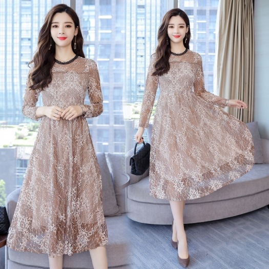 バロック調 オーナメント柄 黒レースネックワンピース 花柄 ナイロン フレア ミディアム 結婚式 パーティー