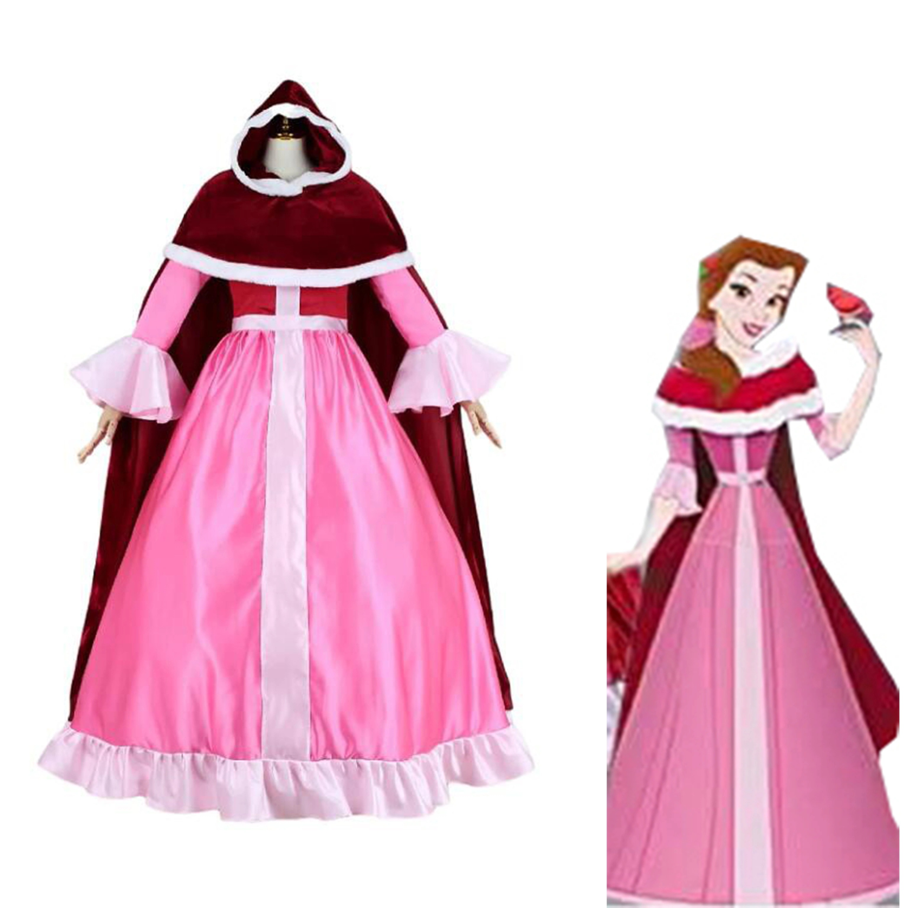 【全シリーズ発売中】 【値引き中】ドレス＋マント付き 撮影 映画 アニメ 遊園地 クリスマス ハロウィン 舞台服 ステージ服 衣装 コスプレ プリンセス バニエ付き 冬ドレス 大人 べる 赤 ベル 美 11,870円