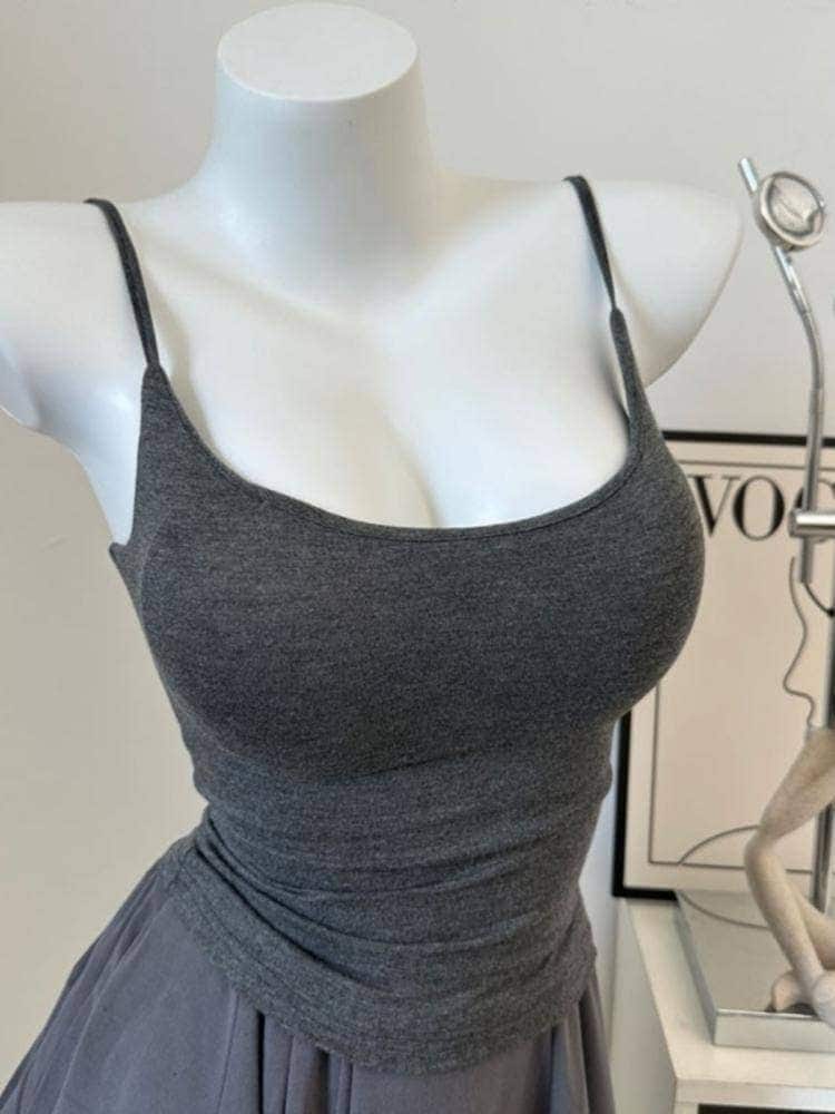 韓国ファッション人気 カップ付きインナー タンクトップ 純欲セクシー修身美背キャミソールトップスタンクトップ女性インナーインナーインナーインナー胸当て付き春ブラ 46aa579