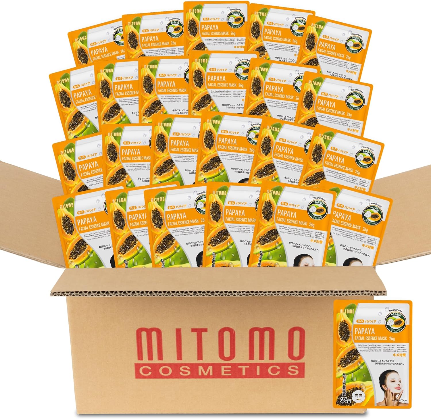 日本製 ナチュラルパパイヤ清潔感フェイシャルエッセンスマスク/800枚x1セット＝800枚/美容液/スキンケア 潤いマスクパック[MTSS00516-B-5x080]