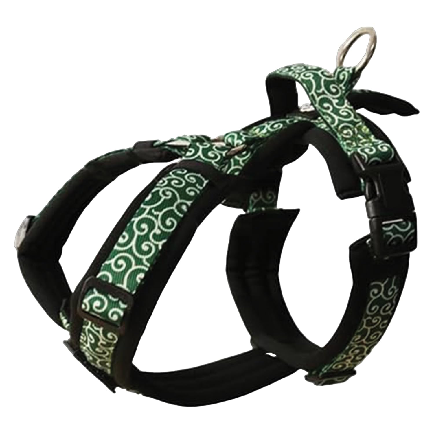 Hakusan ゼロハーネス 負担軽減 犬用ハーネス サイズ調整可 簡単着脱 夜間反射材 軽量 通気 ハンドル付き ネームプレート M サイズ 唐草ブラック×グリーン