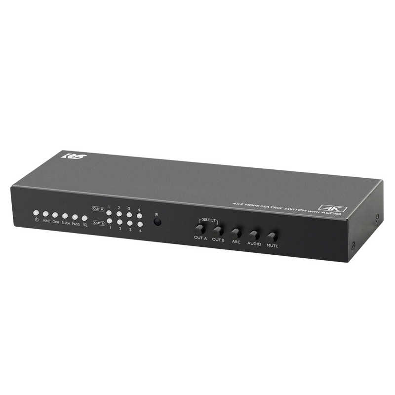 ラトックシステム　4K60Hz対応 外部音声出力付 4入力2出力 HDMIマトリックス切替器 ［4入力 ／2出力 ／4K対応 ／手動］　RSHDSW42A4KZ