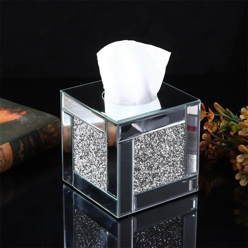 ナプキンボックス クリスタルガラス ダイヤモンド調 ティッシュボックス ダイヤ調 ガラス素材 お洒落 キラキラ シルバー パーティー イベント 食卓