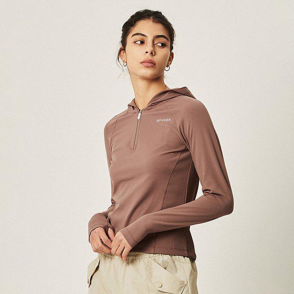 [] 女性トレーニングハーフジップアップフード付きTシャツSPJPCNHD252WBRW