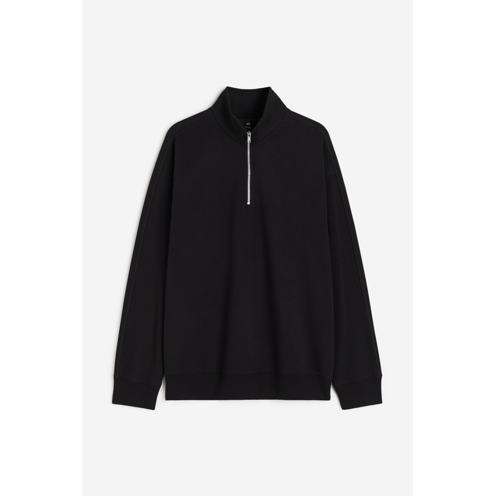 H&M サーモライトルーズフィットジップトップスウェットシャツブラック