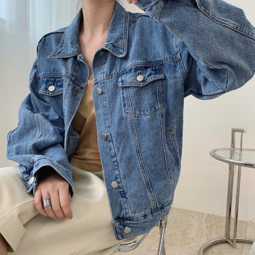 デニムジャケット レディース 秋冬新作 オーバーサイズ 体型カバー 楽ちん ボリュームスリーブ カジュアル キレイめ メンズライク シンプル 無地 おしゃれ かわいい 大人可愛い クール 秋 冬 春