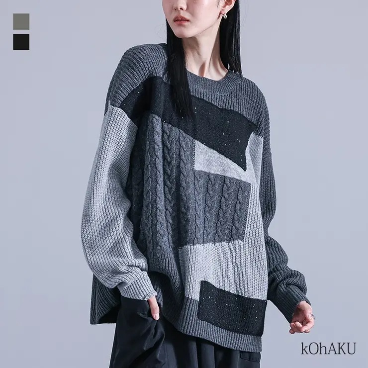 kOhAKUパッチワーク配色ニット