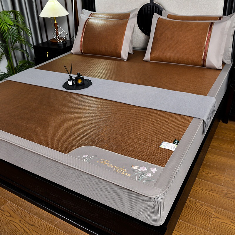 夏折りたたみ洗える籐マット 3 点セット刺繍入りベッドシーツ滑り止めマット洗えるアイスラタンマットホームダブル 6,394円