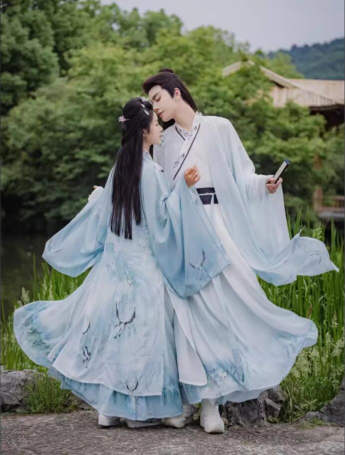 品質良い!店舗お勧め!中華コスプレ衣装 3点セット魏晋時代漢服 メンズ レディース ペア お揃い 写真撮影 コスプレ衣装 漢服 交差襟 おしゃれ エスニック 龍 鳳凰 鶴 プリント 大人 中国古代