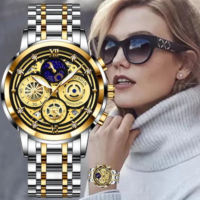 Lige-女性用ステンレススチール防水クォーツ時計,スポーツ腕時計,日付