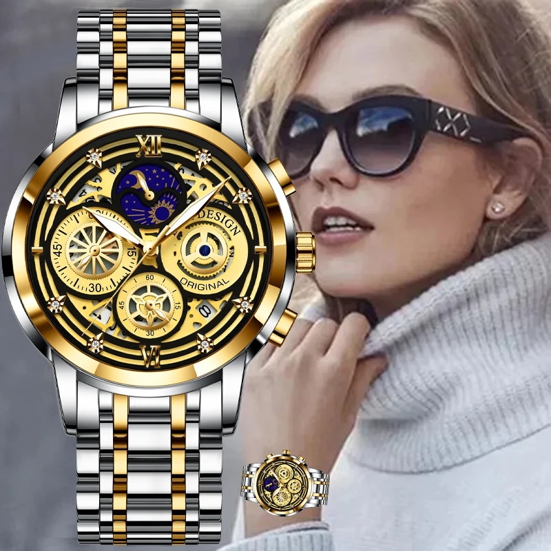 Lige-女性用ステンレススチール防水クォーツ時計,スポーツ腕時計,日付,トップブランド,高級ファッション