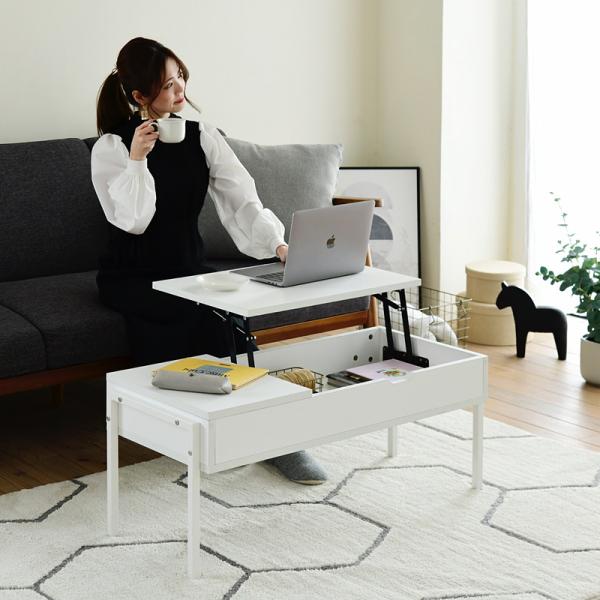 リフティングテーブル サイドテーブル センターテーブル リビングテーブル ローテーブル 引き出し 収納スペース 木目 カフェ風 おしゃれ 北欧 ナチュラル