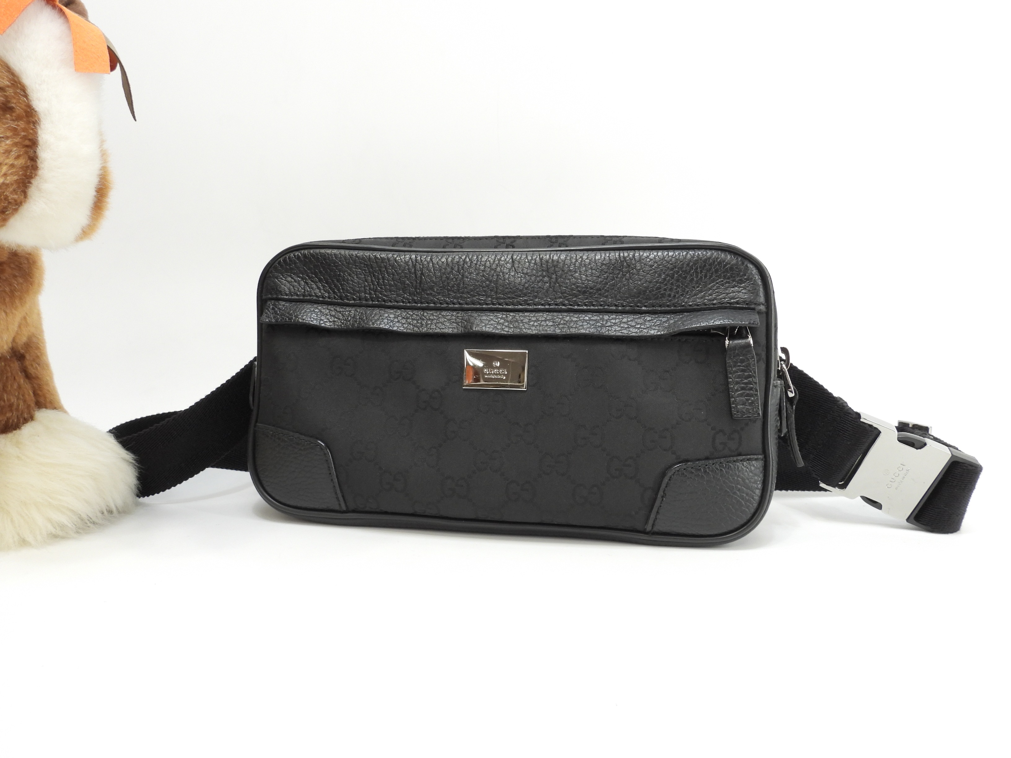 ベルトバッグ GG ナイロン革黒 ボディバッグ ウエストバッグ バムバッグ@ 26