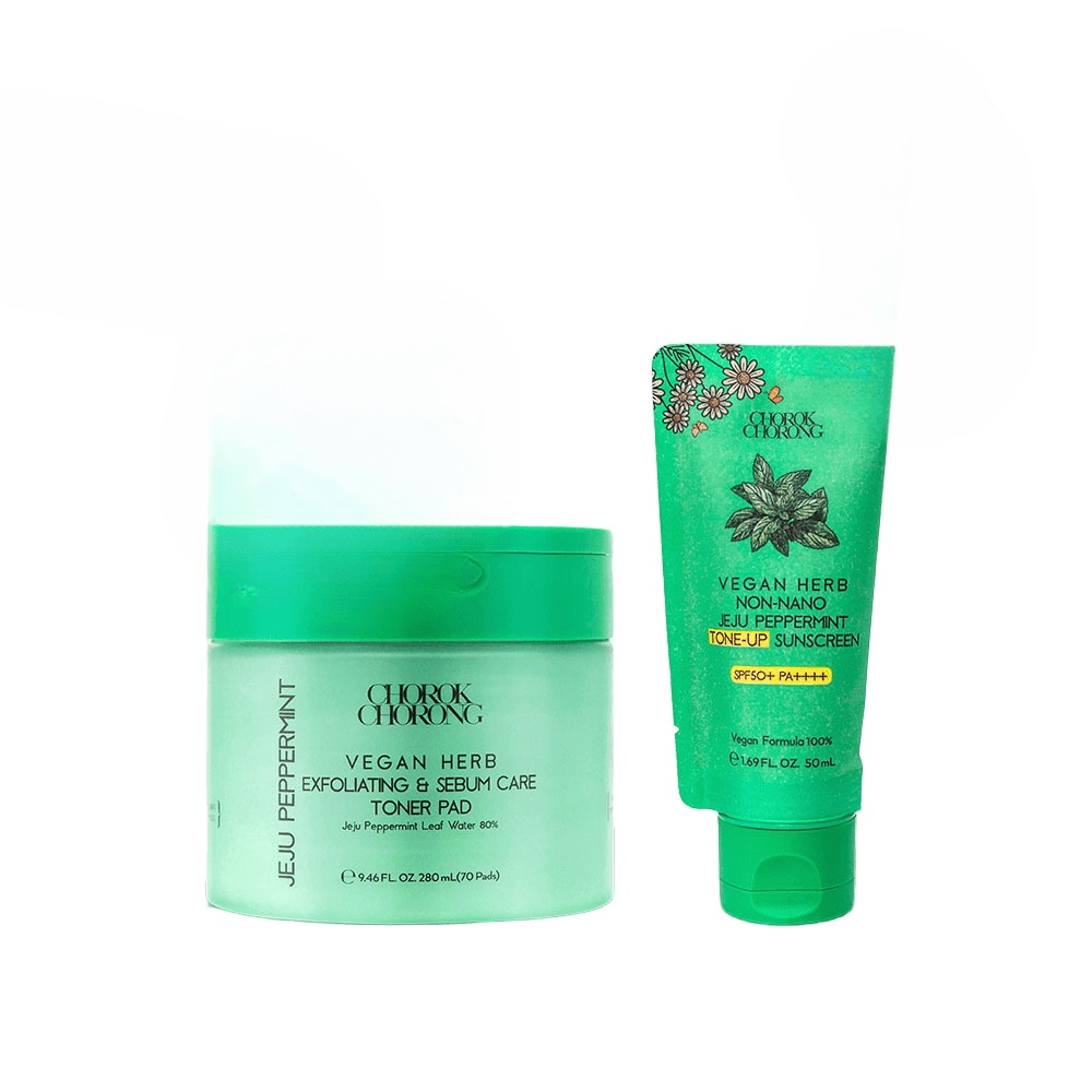 緑提灯 ビーガン ハーブ 角質 皮脂ケア 済州ペパーミント トナーパッド(280mL+70pads)[1個]+ビーガン ハーブ 無機紫外線ノンナノ 済州ペパーミント トーンアップ 日焼け止め(50mL