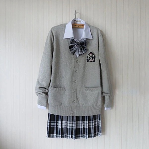 JK制服 女子高生 学校制服 春秋冬用 スクール仮装 カーディガン 蝶ネクタイ シャツ コスチューム JKコスプレ グレー クラスの服 綿 學院風 イギリス風 高校制服 4点セット 大きいサイズ30%