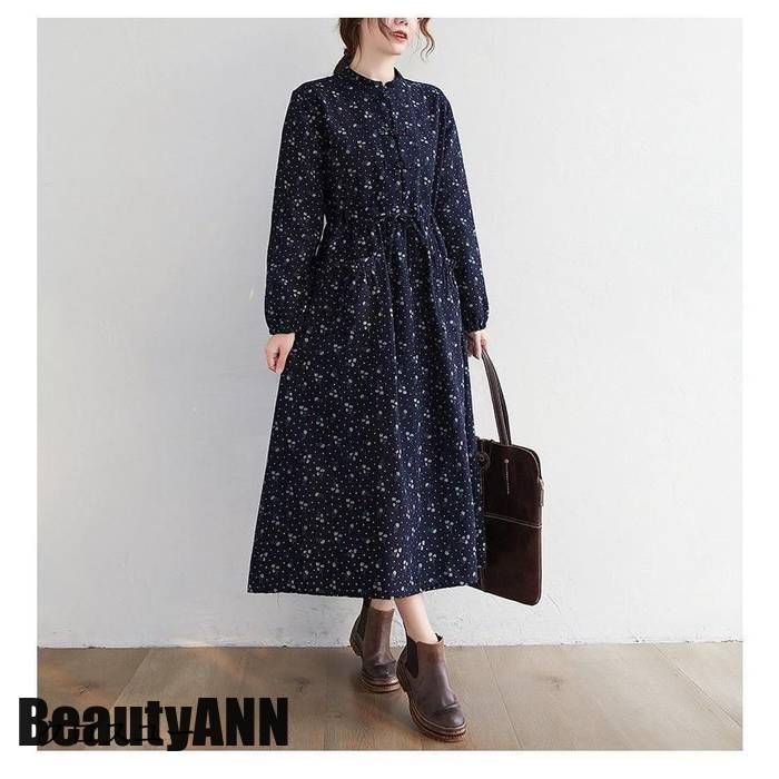 新生活 ワンピース 秋 プリントワンピース ロングワンピース 冬 長袖 アウター マキシワンピース ック 花柄 Aライン プリント レディース 体型カバー きれいめ 大 秋 春 冬 秋物 冬物