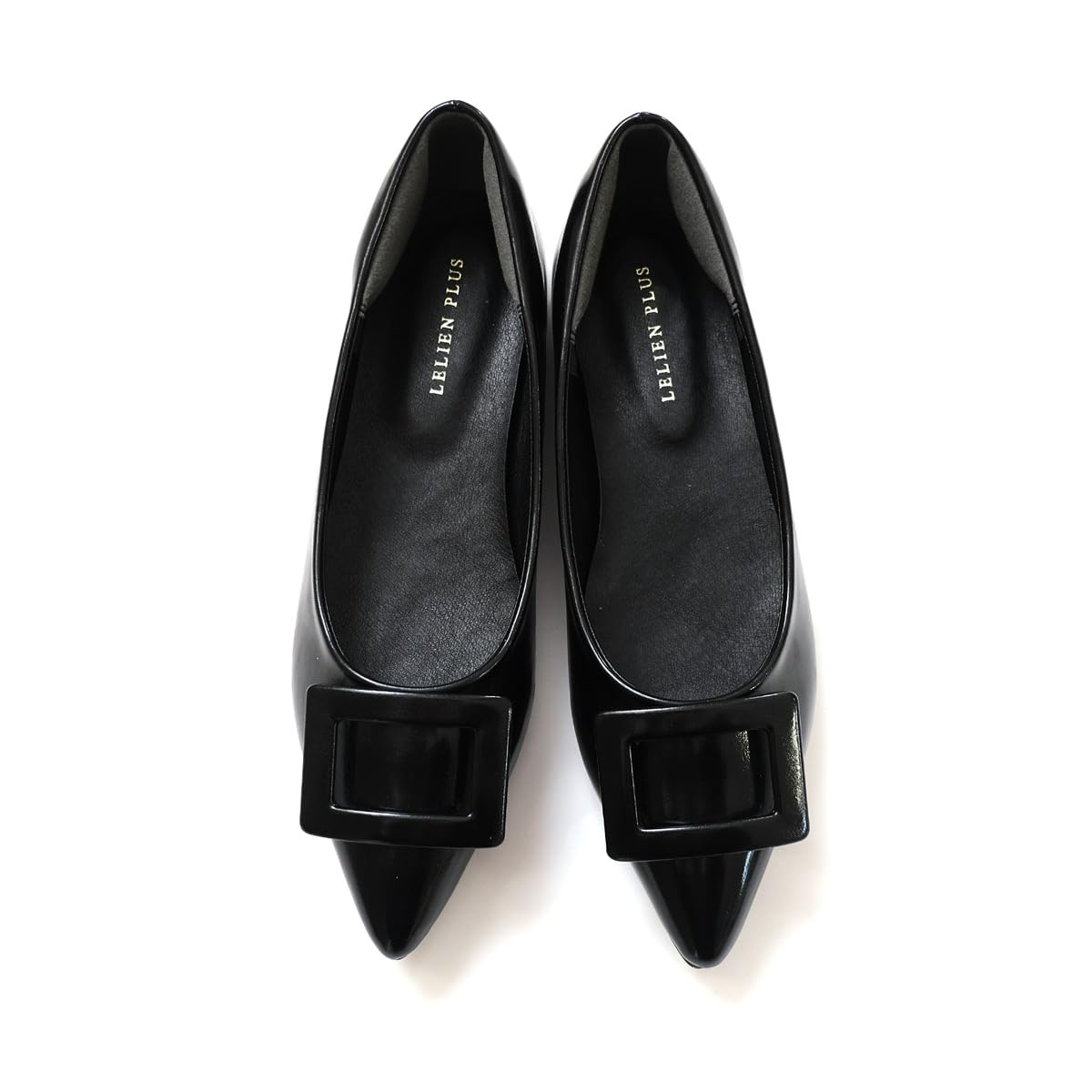 [アミアミ] 走れるパンプスNEWシリーズ パンプス バックルモチーフ フラットパンプス レディース ぺたんこ ローヒール 黒 (グロスブラック(スムース),23.5cm) CX3036