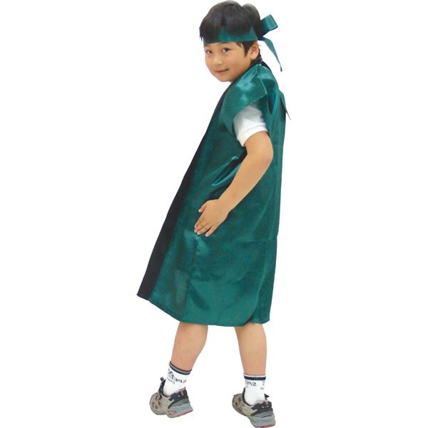 (まとめ)アーテック サテン製はっぴ/法被 (Sサイズ) ロング丈 袖なし ハチマキ付き グリーン(緑) (×10セット)