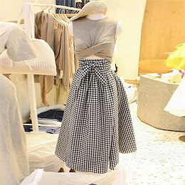 秋早割りSALE中✨早い者勝ち 2020春 夏 格子縞 スカート 傘スカート 中・長セクション ハイウエスト Aワード 文学 ヴィンテージ レトロ コットン ロングスカート