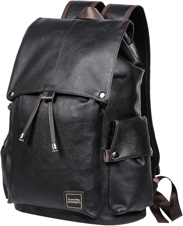 リュック タウンリュック バックパック メンズ ビジネスリュック PU革 防水 大容量(ブラック, 25L)