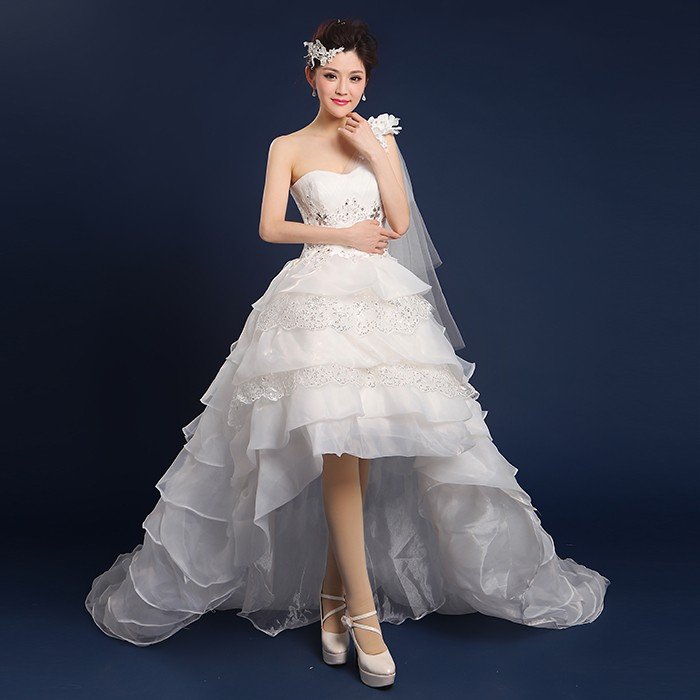 ウエディングドレス 安い ロングドレス トレーンドレス 前ミニ ウェディングドレス 花嫁 結婚式 パ