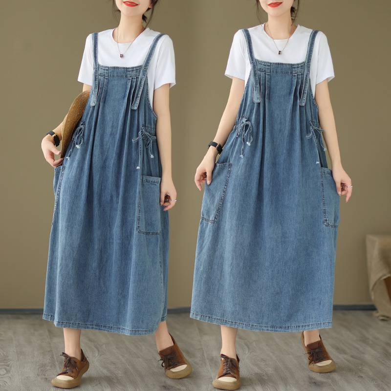 コーデ完成!サロペットデニム サロペット ワイドパンツ カジュアル ワンピース ゆったり オーバーオール デニム 無地 ズボン 薄手 ロング ノースリーブ