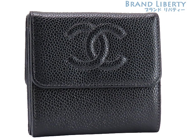 美品シャネルヴィンテージココマークキャビアスキンWホック財布両面財布コンパクト財布ブラックグレインド 44,820円