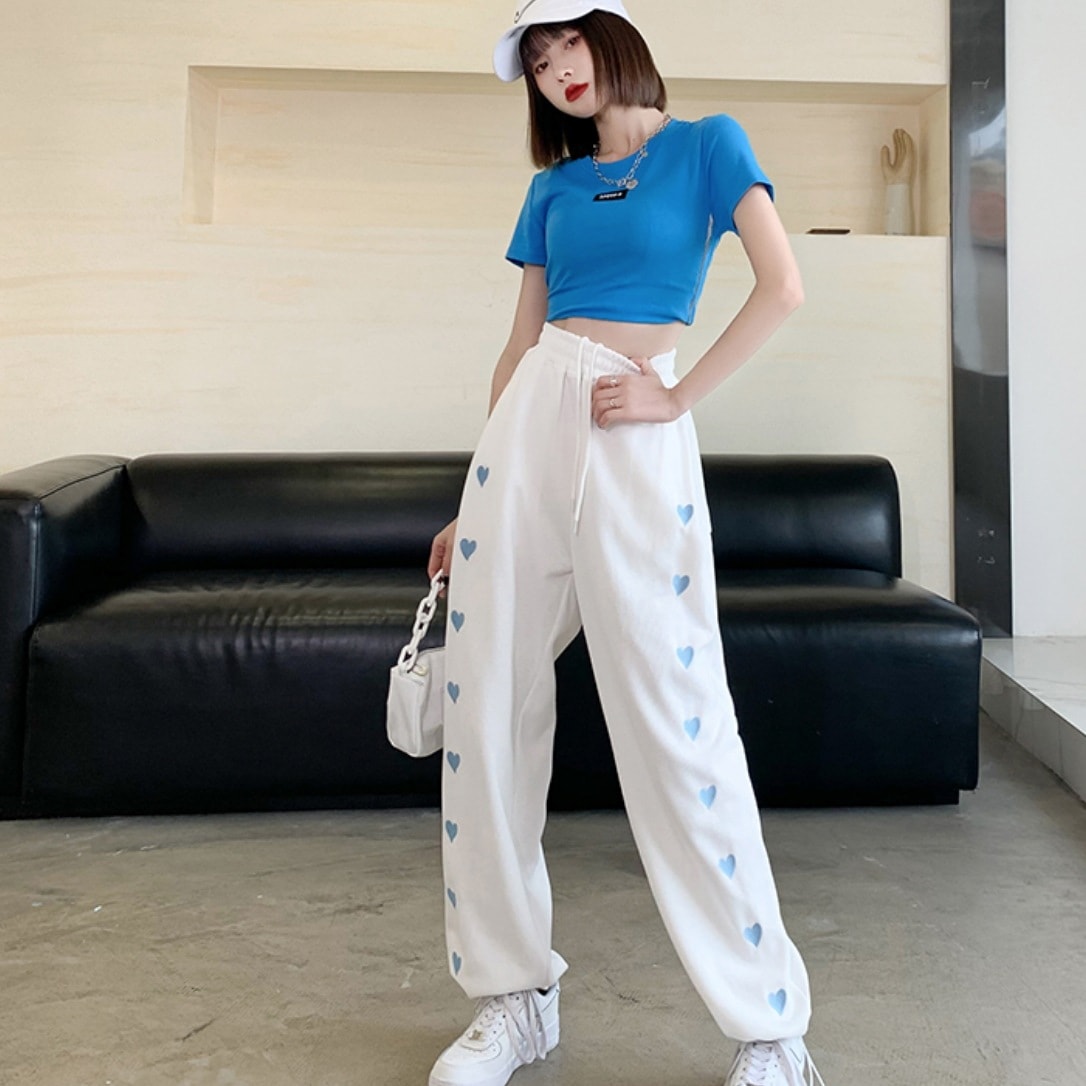 ボトムス パンツ デート かわいい 大人可愛い きれいめ シンプル カジュアル 大人 上品 おしゃれ スウェット ロング丈 ハート ホワイト ブラック ロングシーズン 韓国 3XL 4XL 5XL