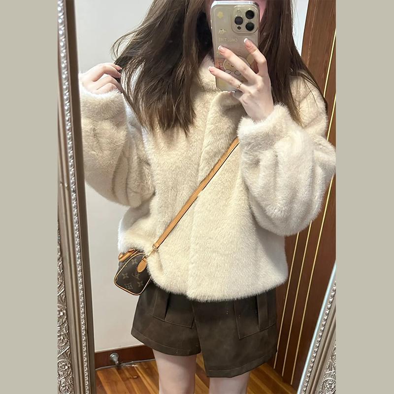 毛皮 ファー オールインワン 草ミンク ショートミンク ショートコート 女性用 冬 ぬいぐるみ トレンド 新型 スタンドカラー 模造