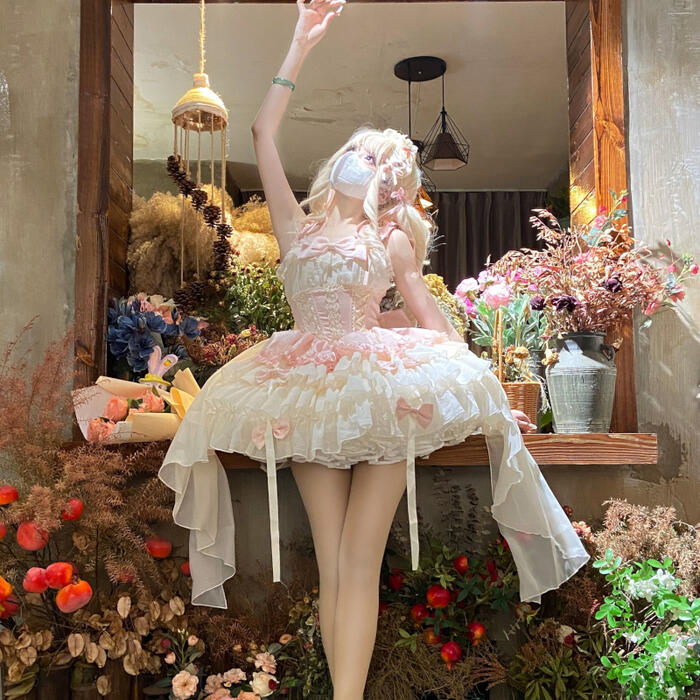 ロリィタ Lolita ロリータドレス ゆめかわいい ジャンスカ ミニ丈 ジャンパースカート ダンス 姫様 ゴージャス ゴスロリ 甘ロリ ワンピース レース リボン フリル 可愛い 清楚 レディース