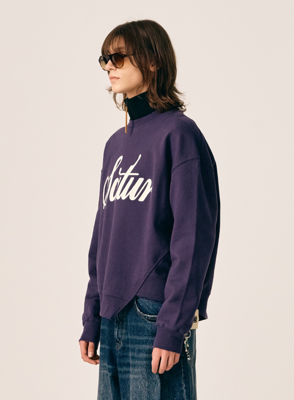 【SATUR】 DUBLIN UNBALANCED CHAIN EMBROIDERY SWEATSHIRTS : DEEP PURPLE