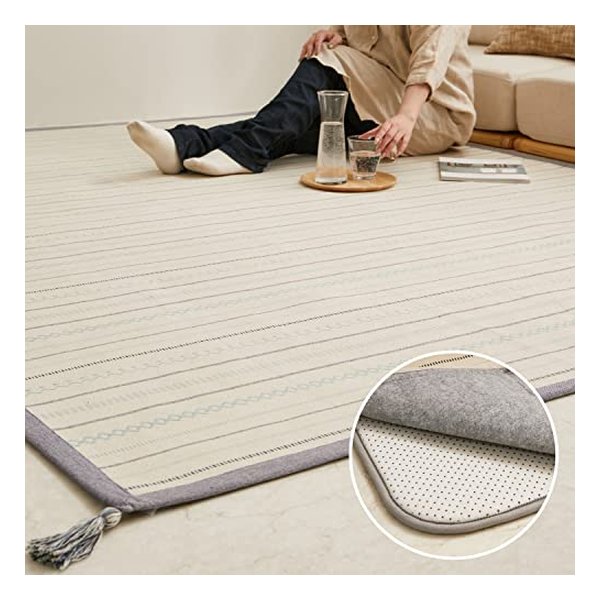 アンダーラグセット インド綿ラグ ティック 約185×240cm 床暖房可 ブルー 270092320