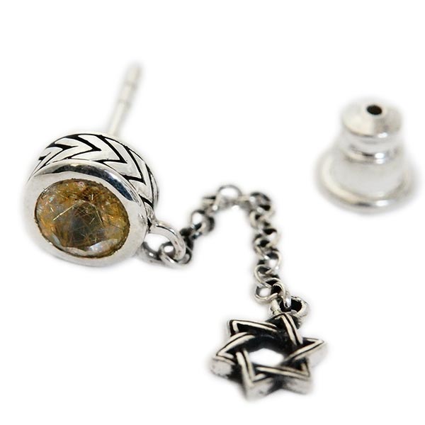 天然石 ルチルクォーツ 水晶 星 ダビデスター チェーンピアス