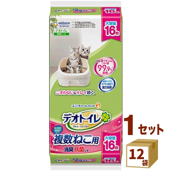ユニチャーム ペット デオトイレ 複数ねこ用消臭抗菌シート16枚 12袋 トイレ用品 複数ねこ 消臭 シート