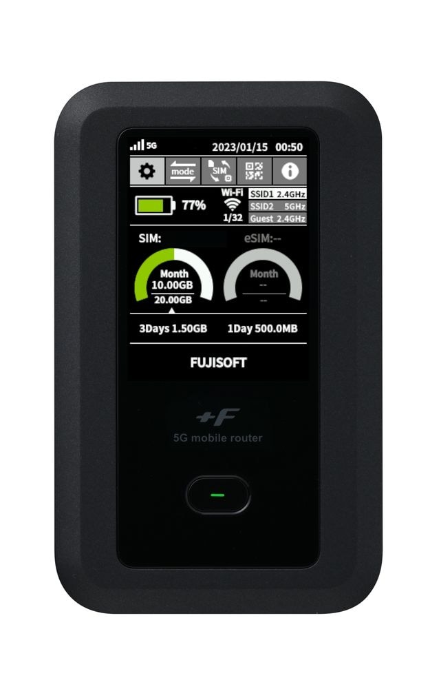 富士ソフト FS050WMB1 5G（eSIM/nanoSIM）対応 Wi-Fi 6 モバイルルーター 「+F FS050W」 FS050WMB1