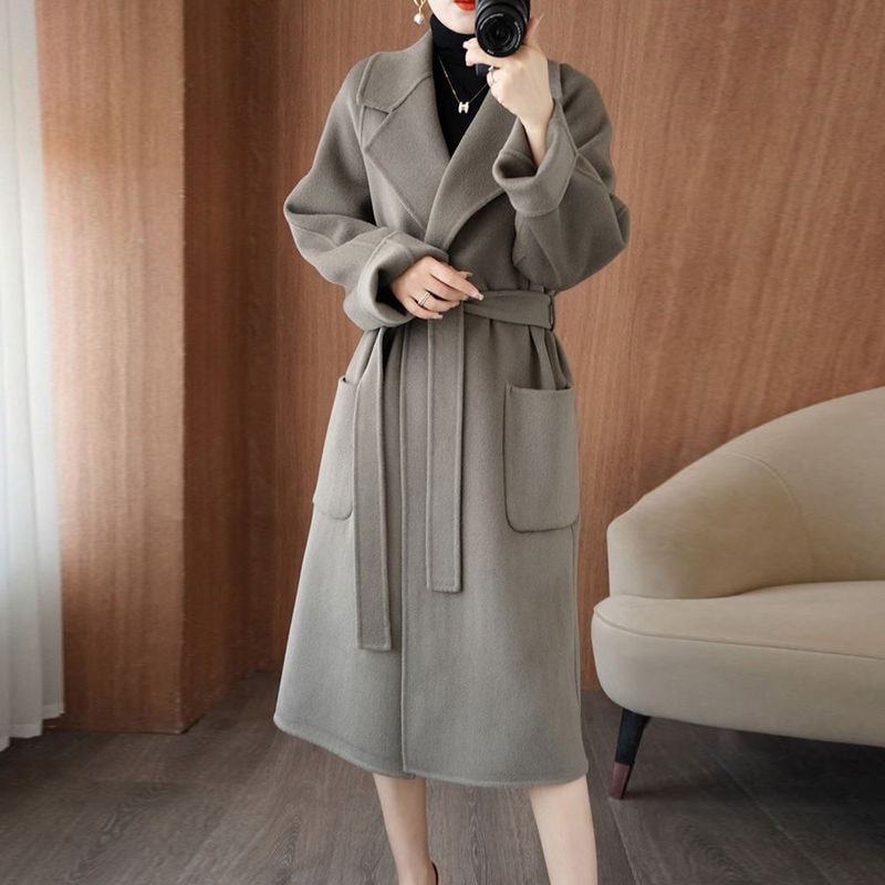 ウール 両面ウール ウールコート レディース ミドル丈 ウール スリム フランス 韓国版 ヘボン風コート