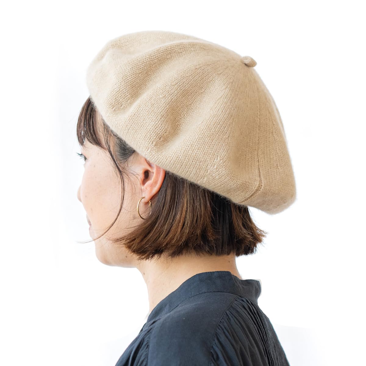 [NOOS] ノース モンゴル産 カシミヤベレー帽（軽くて暖かい天然のままの色）