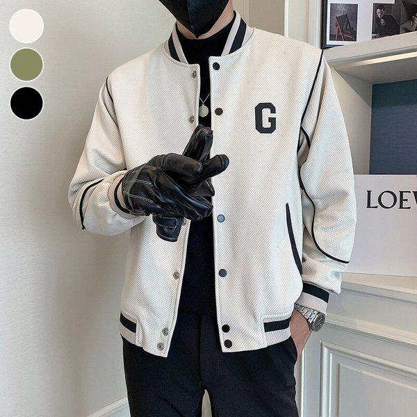 メンズ 秋 野球 ブルゾン レタリング ボタン カラー ジャケット SD-JKA-SELC9001