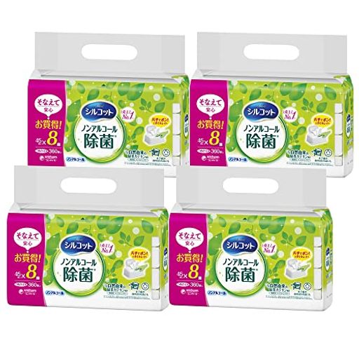 【旧品】【ケース販売】 ウェットティッシュ 除菌 ノンアルコールタイプ 詰替 1440枚(45枚×8)×4個