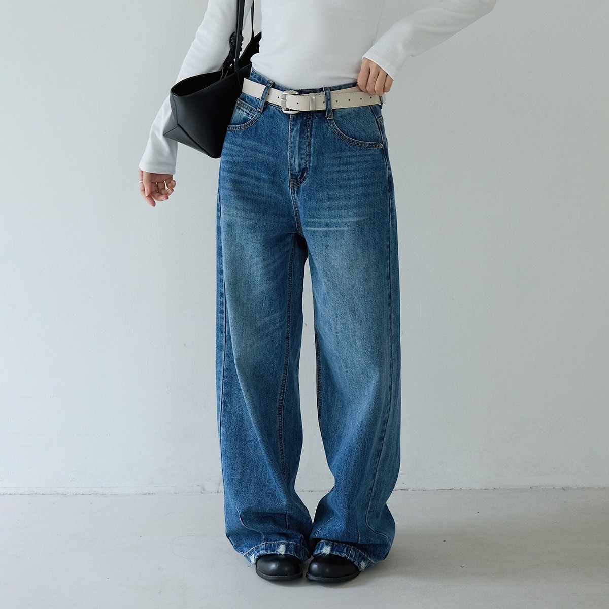 レタープリント キャットウィスカー レトロ ストレートデニム