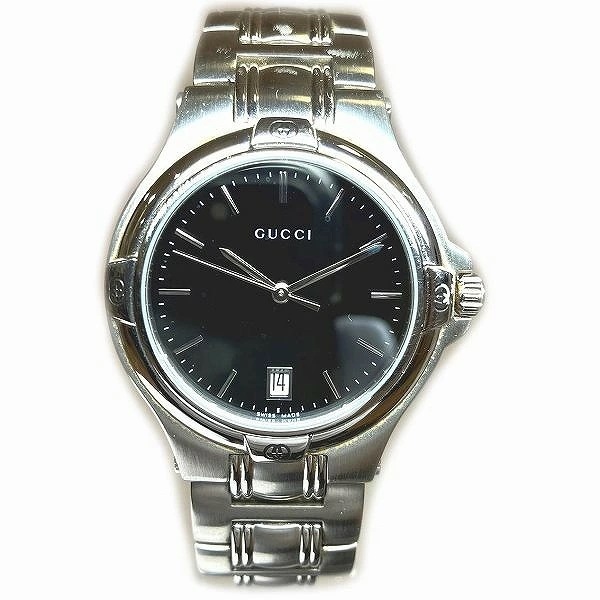 グッチ 9040M クォーツ ブラック文字盤 時計 腕時計 メンズ 【中古】