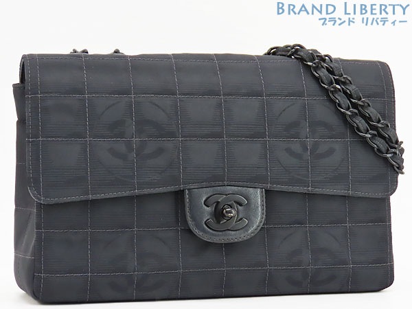 美品シャネルヴィンテージニュートラベルラインチェーンショルダーバッグセミショルダーバッグショルダーポーチブラック