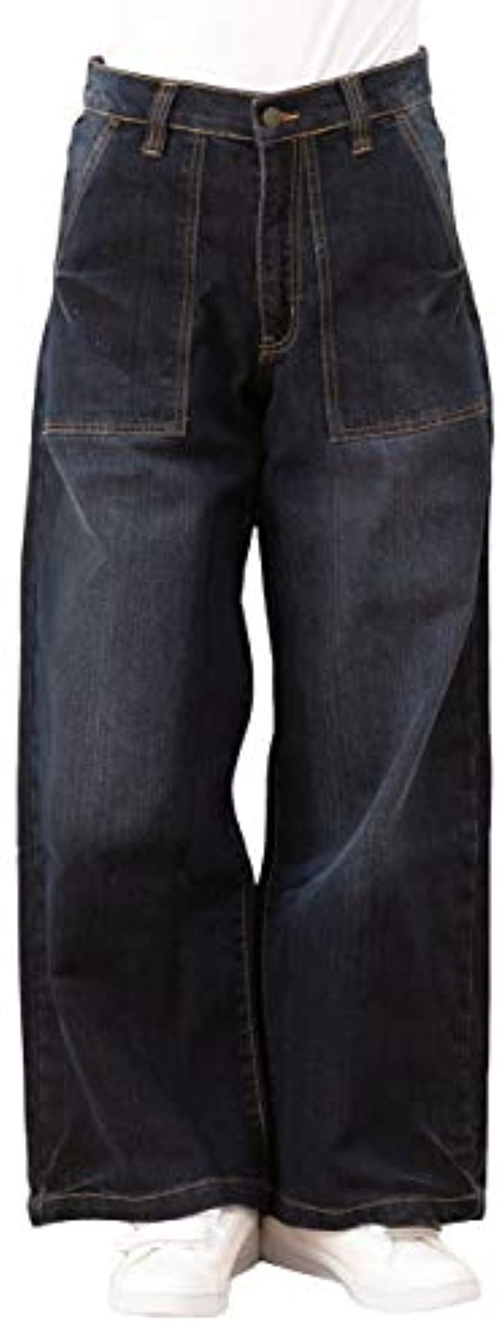 デニム ワイド ベイカー パンツ 大きい サイズ レディース( ネイビー, LL)