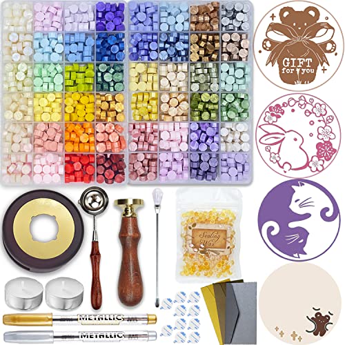 シーリングワックス セット シーリングスタンプ3種 透明ワックス ゴールドワックス 炉 マドラー スタンプ板 スプーン 専用カラーペン ティーライトキャンドル 封蝋 手紙 招待状 結婚式 記念日 誕生